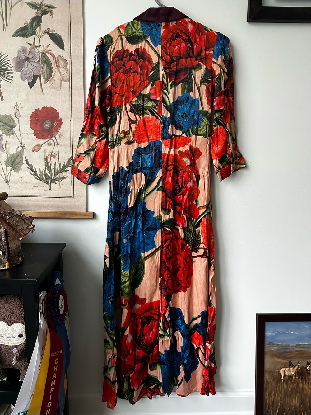 NWT Bl^nk Anthropologie Floral Midi Button Shirt Dress Sleeves Multi Petite S - Picture 7 of 13